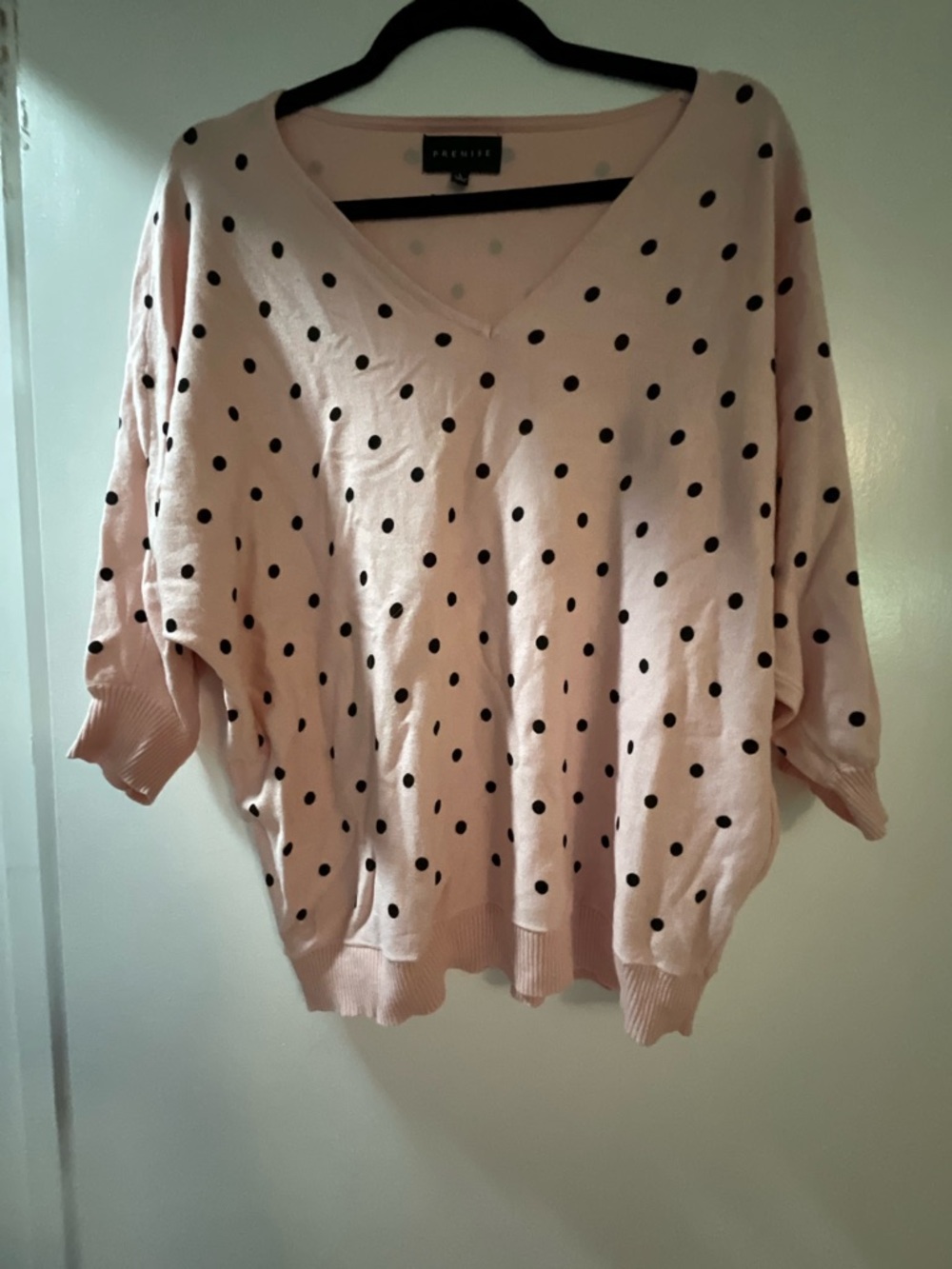 Premise Light Pink V-Neck Polka Dot Sweater. Large
